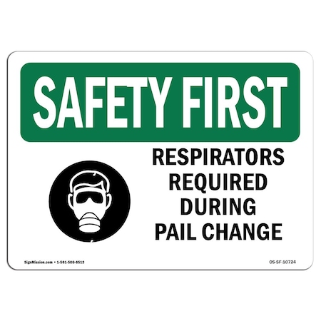 OSHA SAFETY FIRST Sign Respirators Required During W/ Symbol 24in X 18in Aluminum